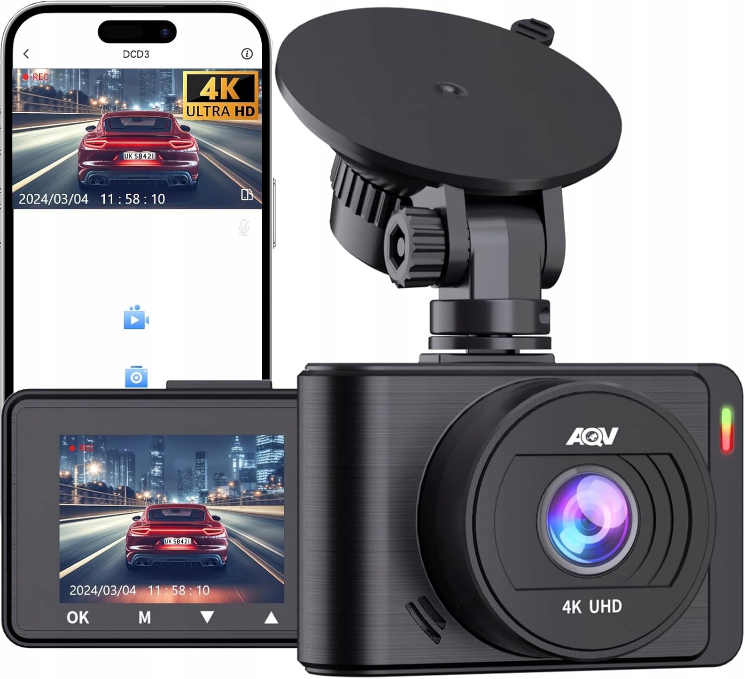 Car Camera AQV D3 4K ULTRA WiFi App Monitoring 24H 64GB