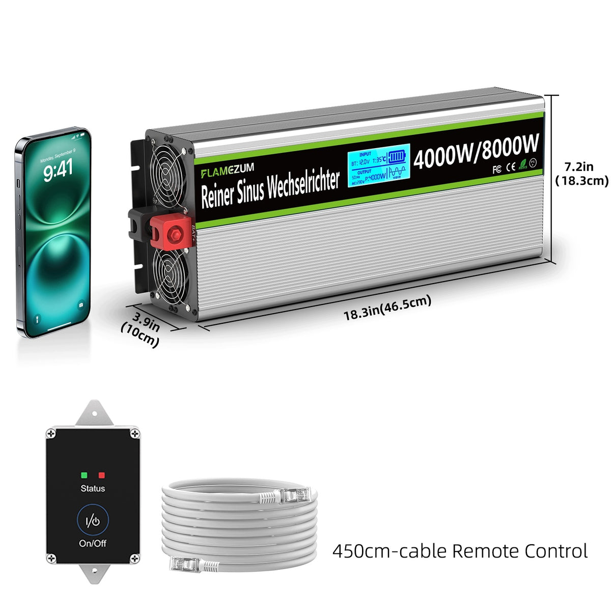 Car Inverter 12V/230V 4000W Continuous 8000W Packaging status original