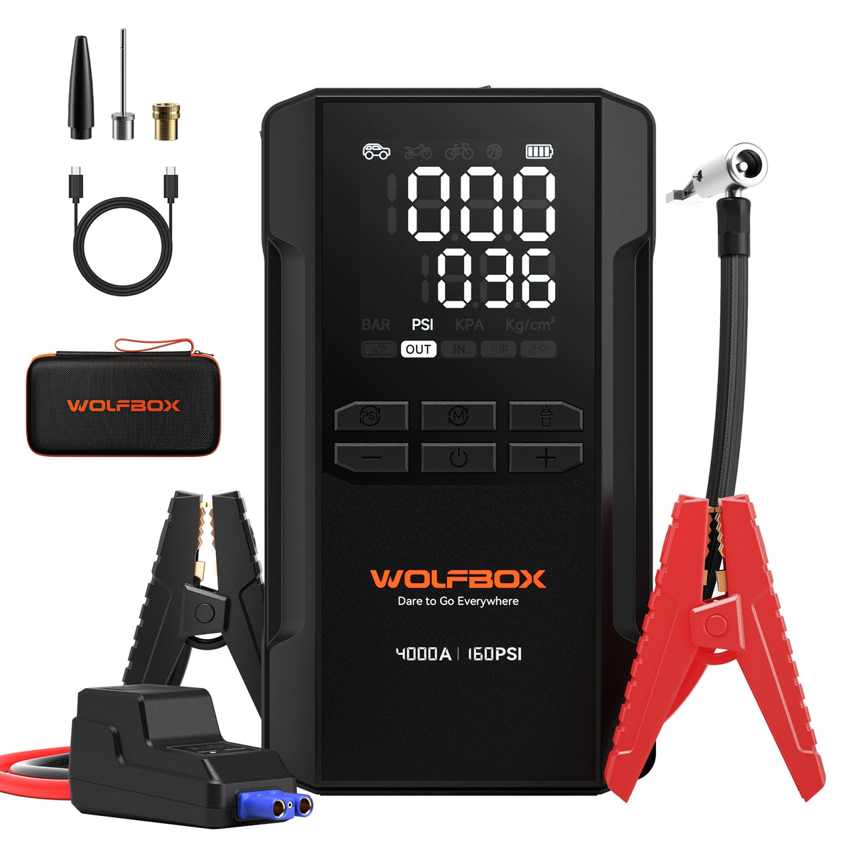 Car Jump Starter WOLFBOX JS24A 4000A 160PSI Air Compressor 10L Gas & Diesel Manufacturer code JS24AIR