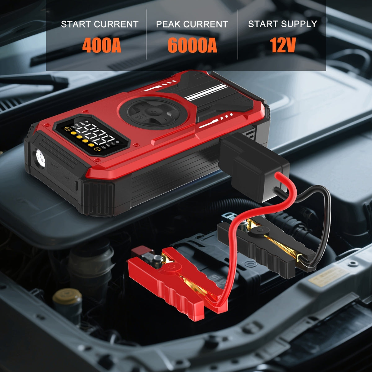 Car Jump Starter with 40W Solar Panel ,150 PSI Compressor, 12000mAh 6000 A Customs tariff code 85076000