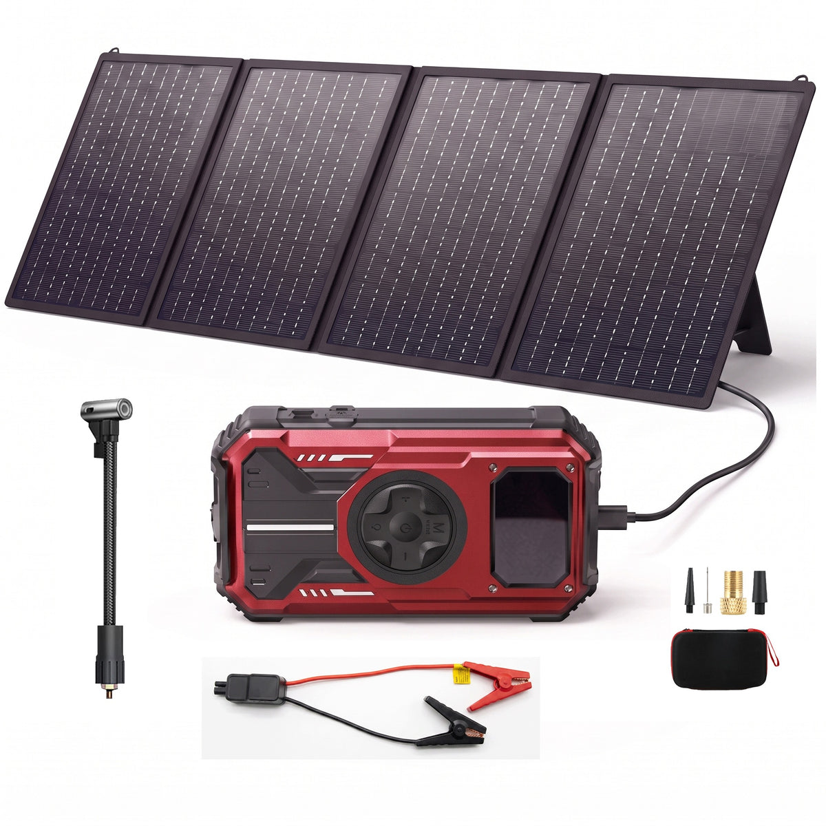 Car Jump Starter with 40W Solar Panel ,150 PSI Compressor, 12000mAh 6000 A
