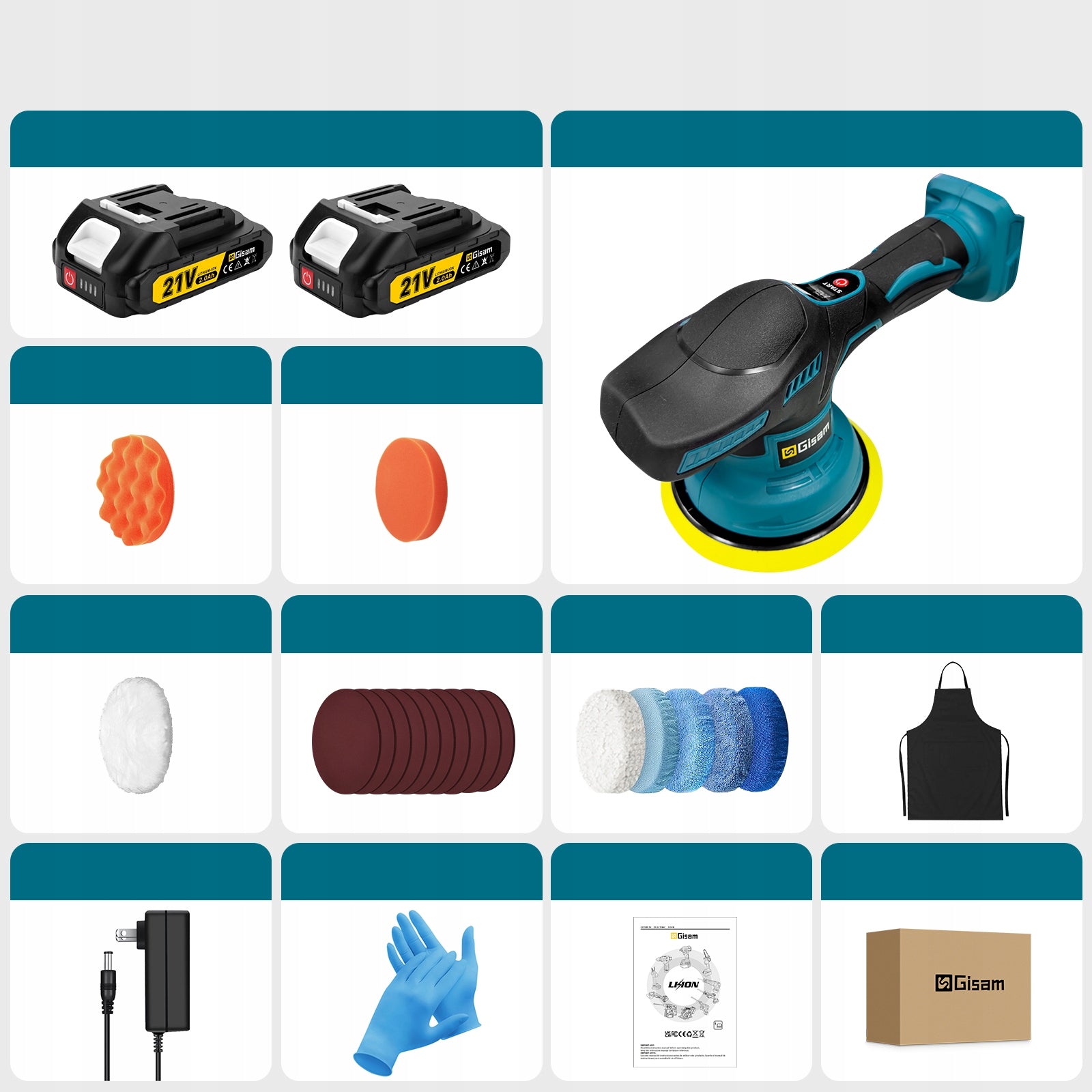 Car Polisher 8Gear Cordless Polishing Machine 2Battery 20PCS Accessories Packaging status original