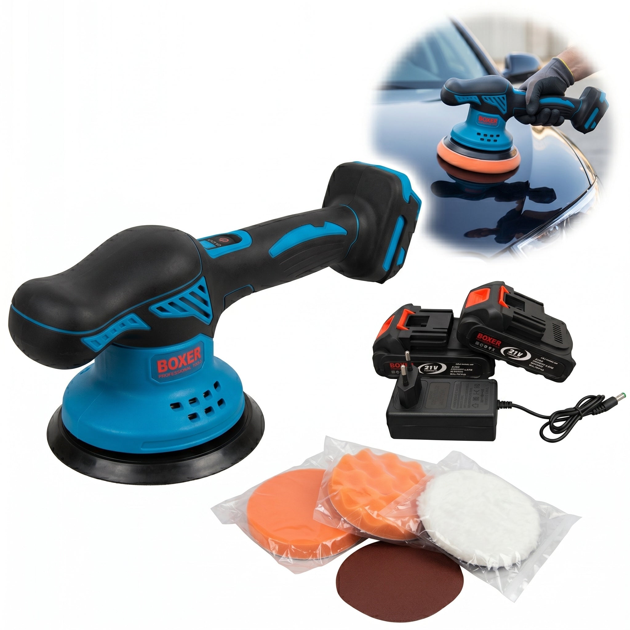 Car Polisher Rechargeable 21V Set XXL 2 Rechargeable Sponges 145mm