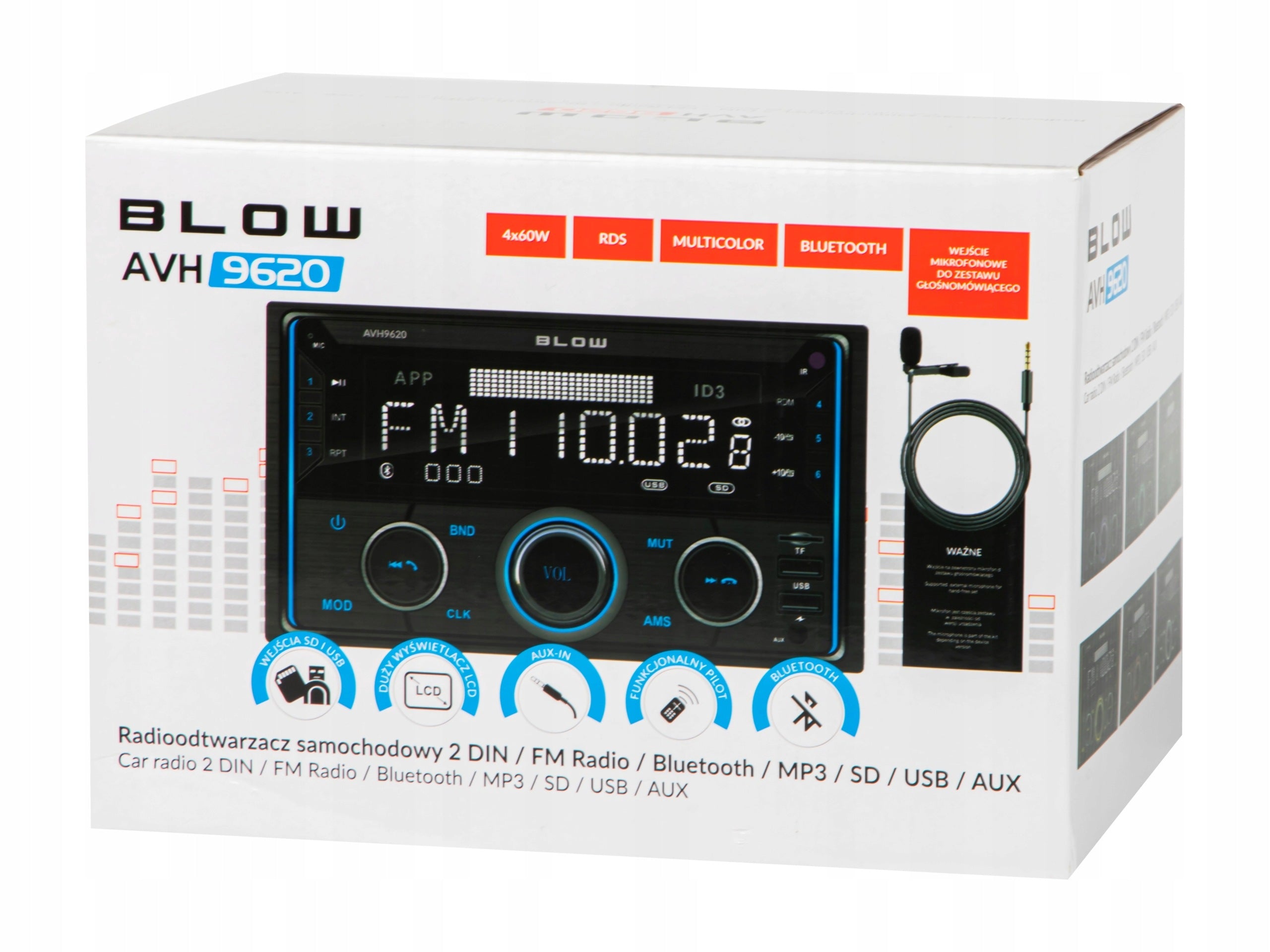 Car Radio 2DIN BLOW AVH-9620 USB AUX 4x60W RDS Bluetooth Microphone Brand Blow