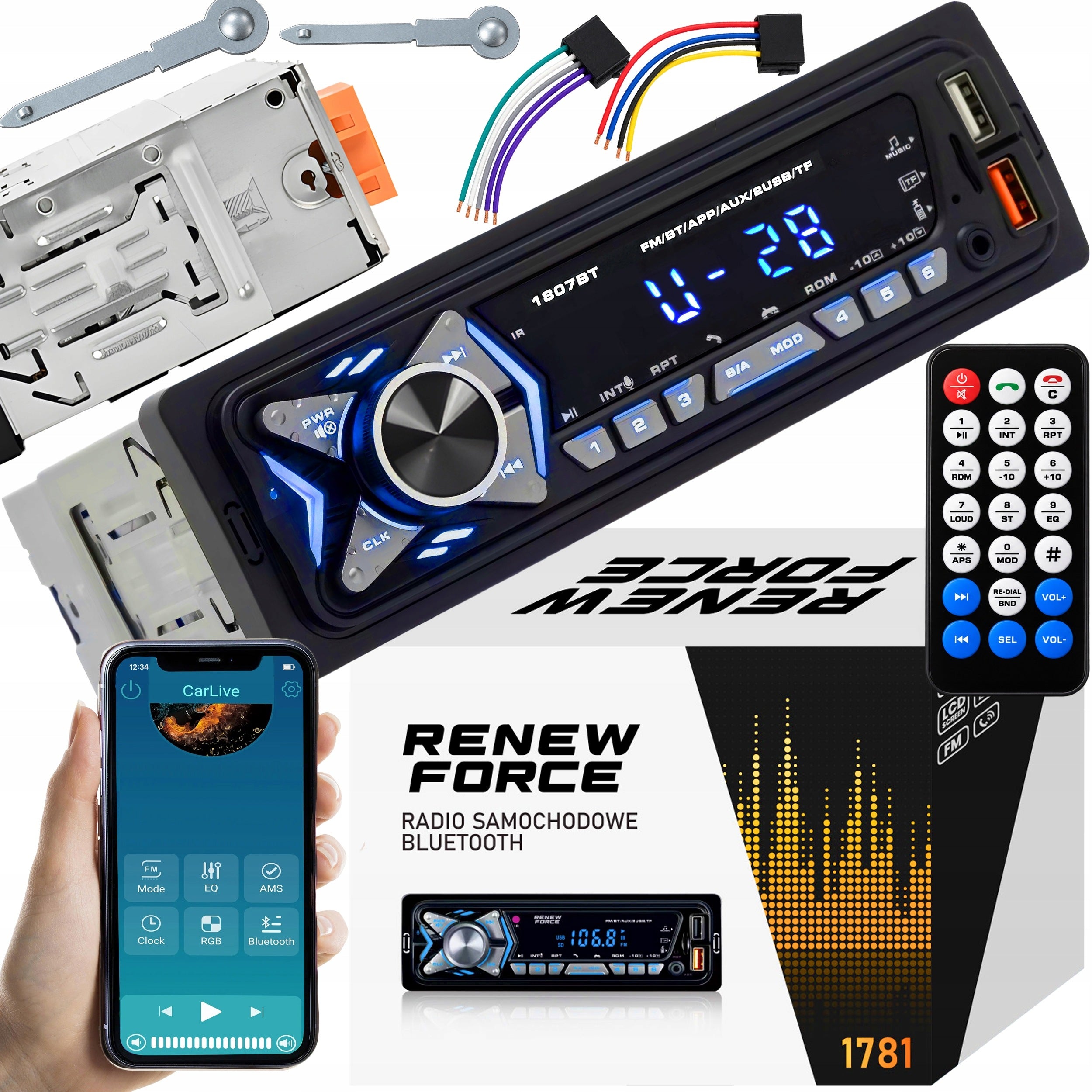 Car Radio Bluetooth 1-DIN USB AUX MP3 LCD Microphone Remote Control Kit