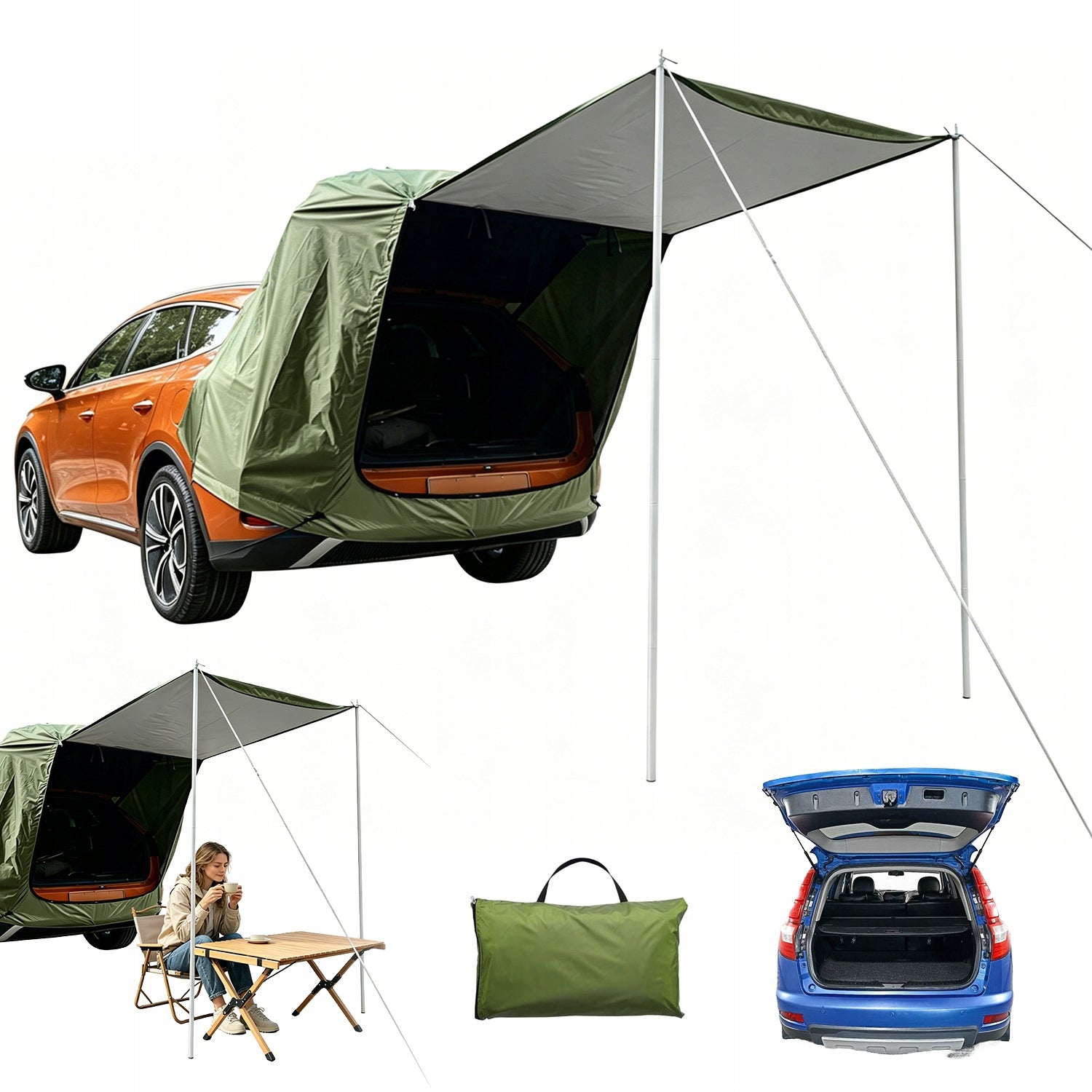 Car Tent 120x120CM Camping Tent For Rear Flap Green