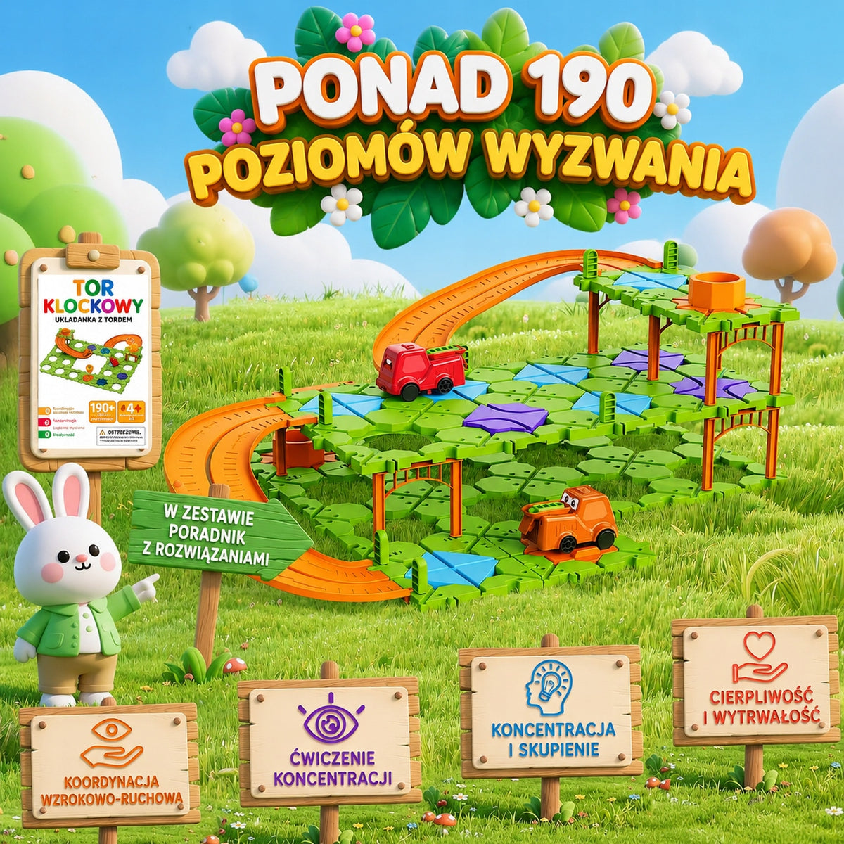 Car Track Educational Puzzle 190 Tasks Montessori Cars Manufacturer code Gra logiczna planszowa labirynt koparki