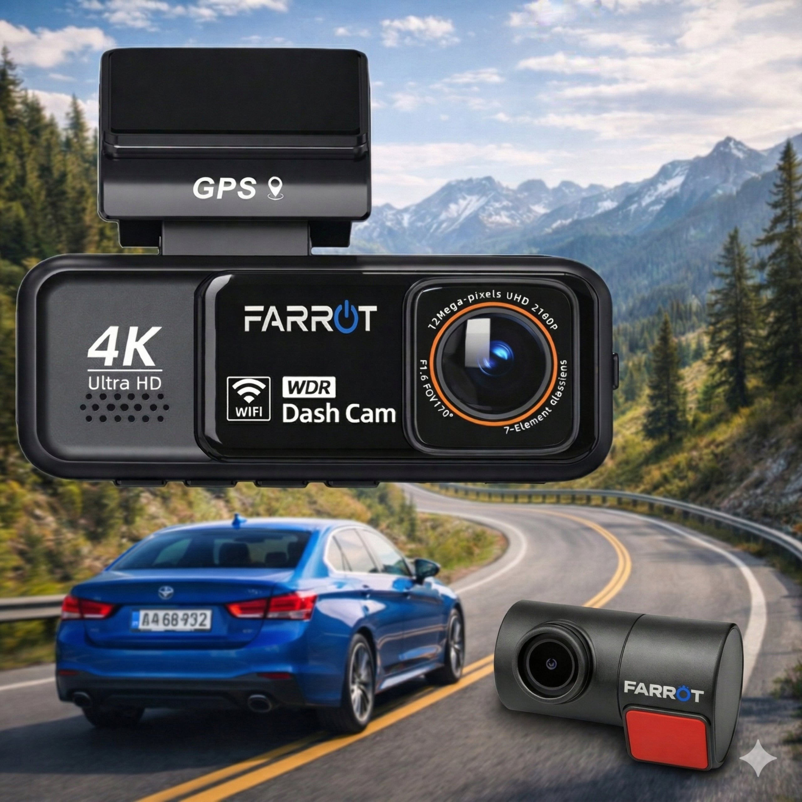 Car Video Recorder 4K GPS WiFi Camera Front Rear ADAS G-Sensor Brand Farrot
