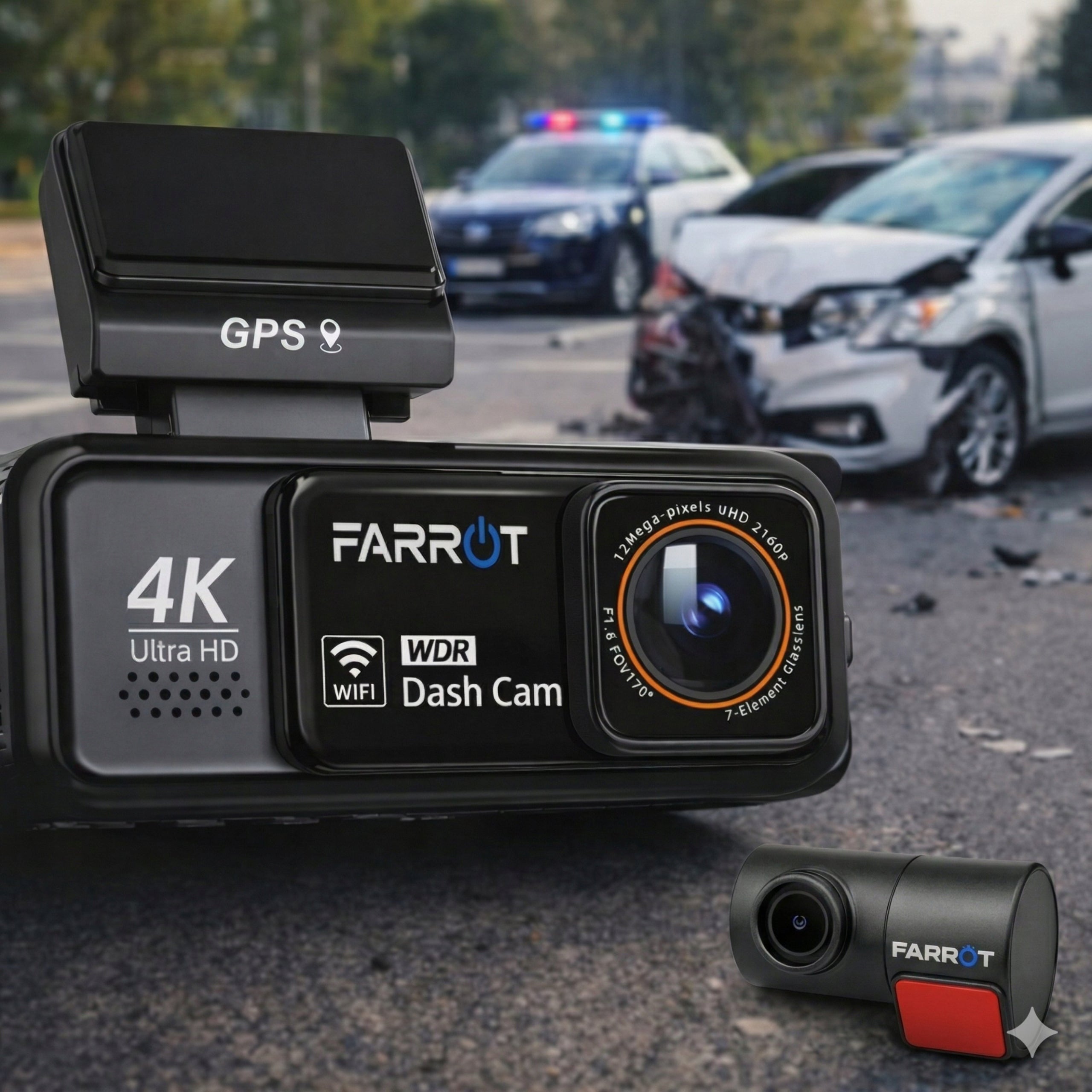 Car Video Recorder 4K GPS WiFi Camera Front Rear ADAS G-Sensor Manufacturer code FARROT-A8-4K-GPS-WIFI-ADAS-DUAL