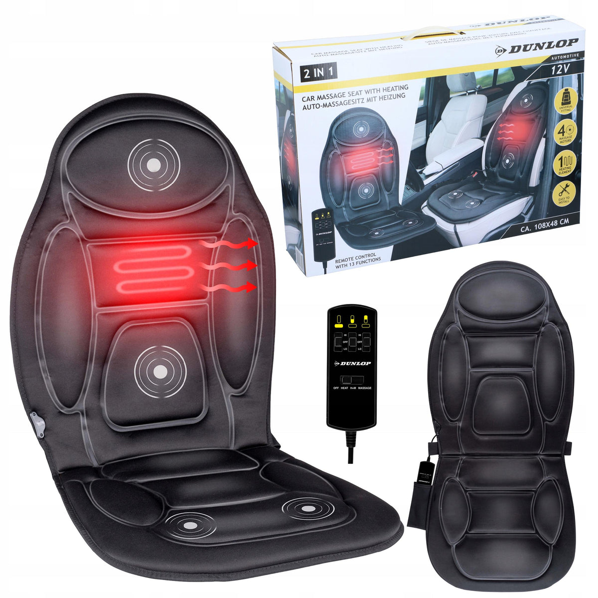 Car heating mat with massage for armchair 12v PILOT REGULATION Dunlop Batteries included no