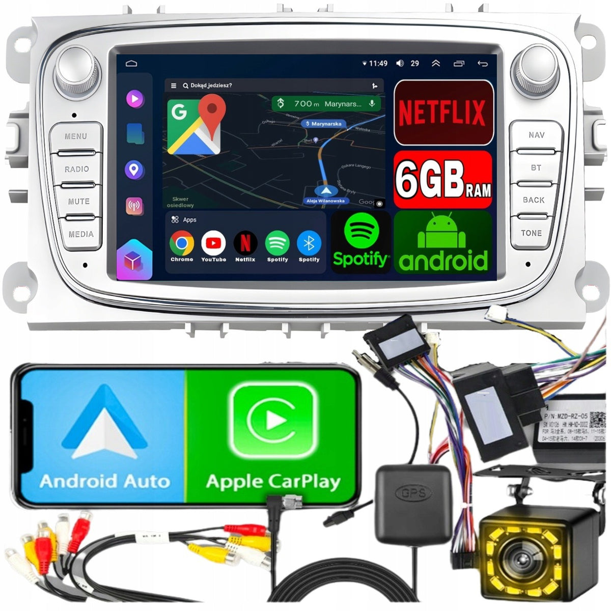 Car radio FORD MONDEO MK4 FOCUS MK2 MK3 GALAXY CarPlay Android 6GB