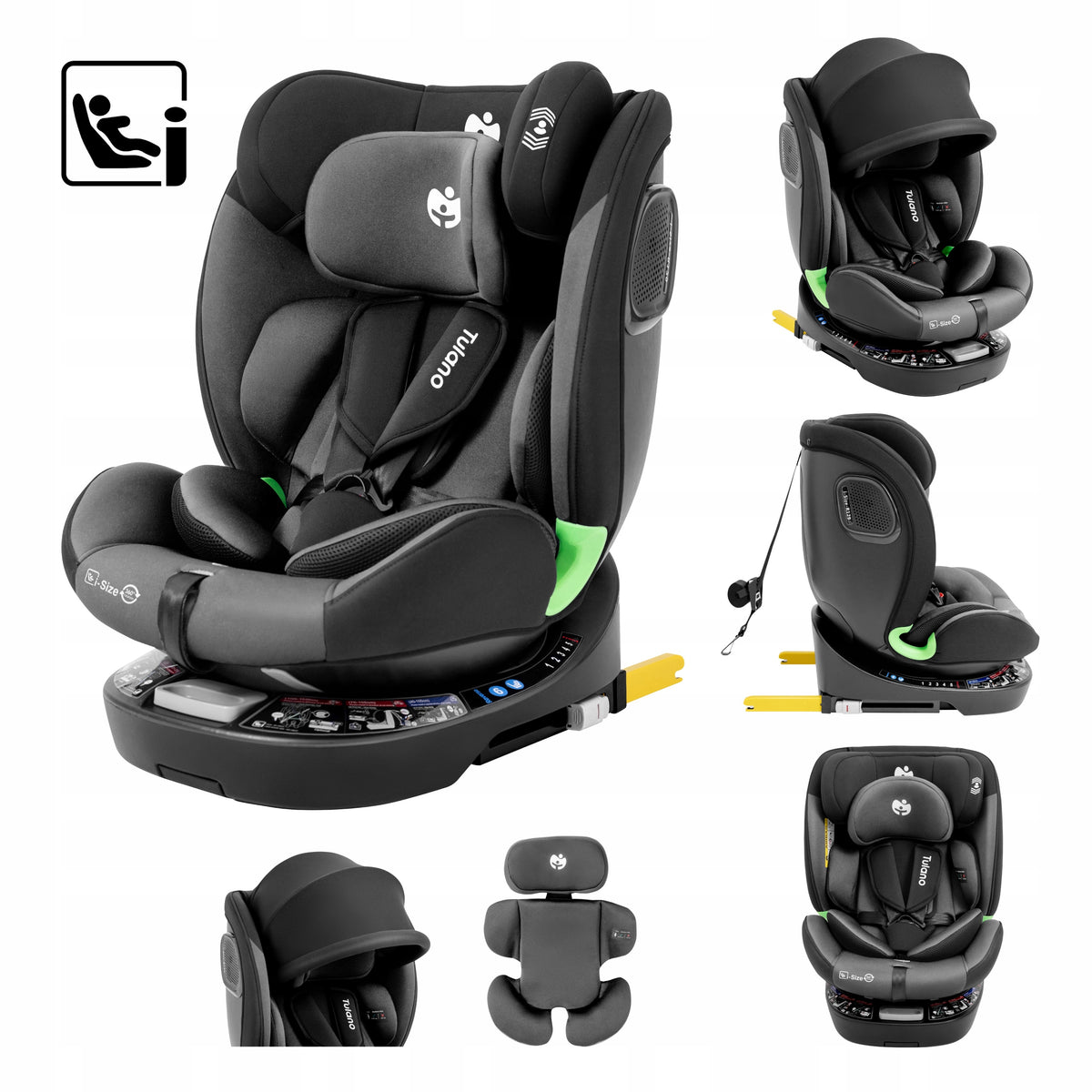 Car seat 0-36kg TULANO i-Size isofix R129 swivel 360° 40-150cm