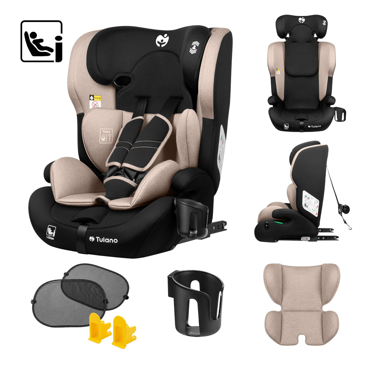 Car seat ISOFIX Tulano BEIGE i-Size 9-36kg 76-150cm TOP TETHER