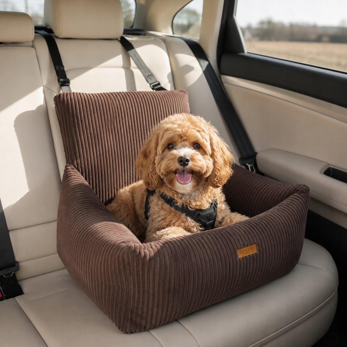 Car seat for dog MILANO brown M bed for car brown
