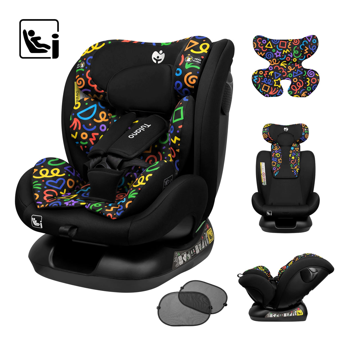 Car seat i-Size Tulano FOR CHILDREN 40-150CM 0-36kg + WINDOW COVERS