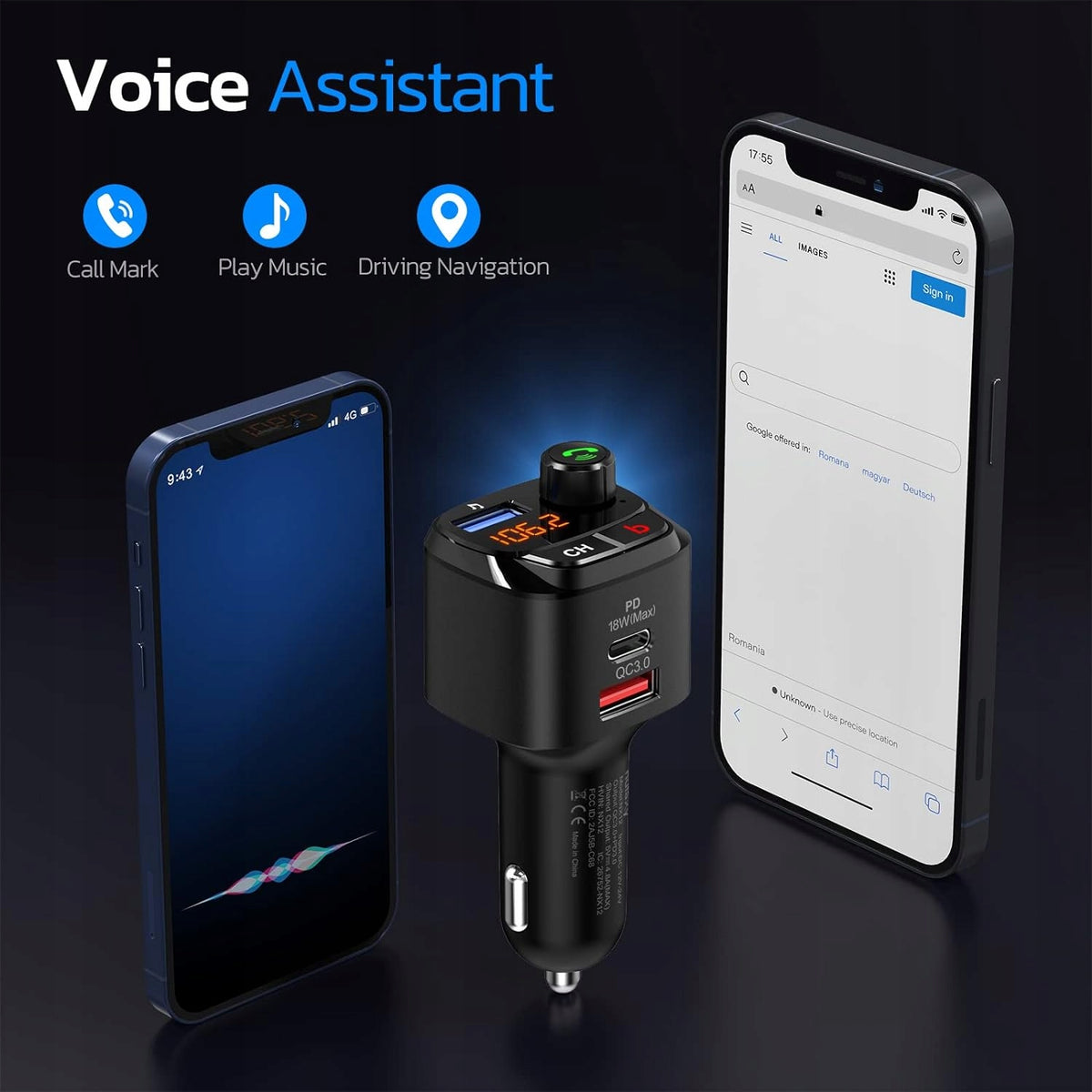 Car transmitter charger 3.0 Nulaxy NX12 Bluetooth 5.0 FM transmitter EAN (GTIN) 5702728785294