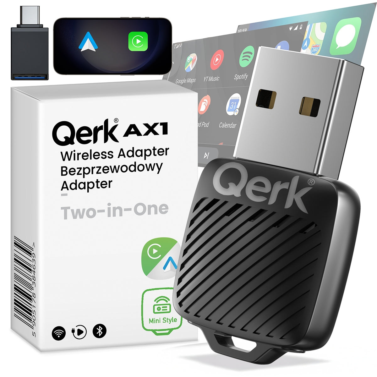 CarPlay Adapter Wireless 5GHz Plug&Play iOS/Android Auto Wifi 6 USB C