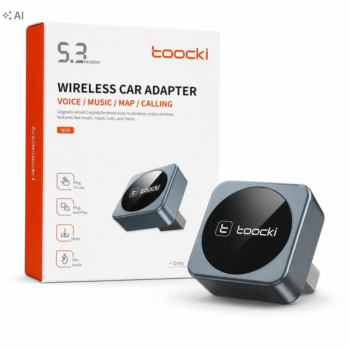 CarPlay Wireless Adapter,Android Auto Toocki WiFi 6 2in1 BT5.3