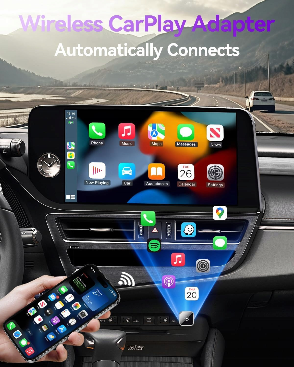 CarPlay Wireless USB Mini Adapter for iPhone Jumpeak Plug & Play Manufacturer code 1/00220