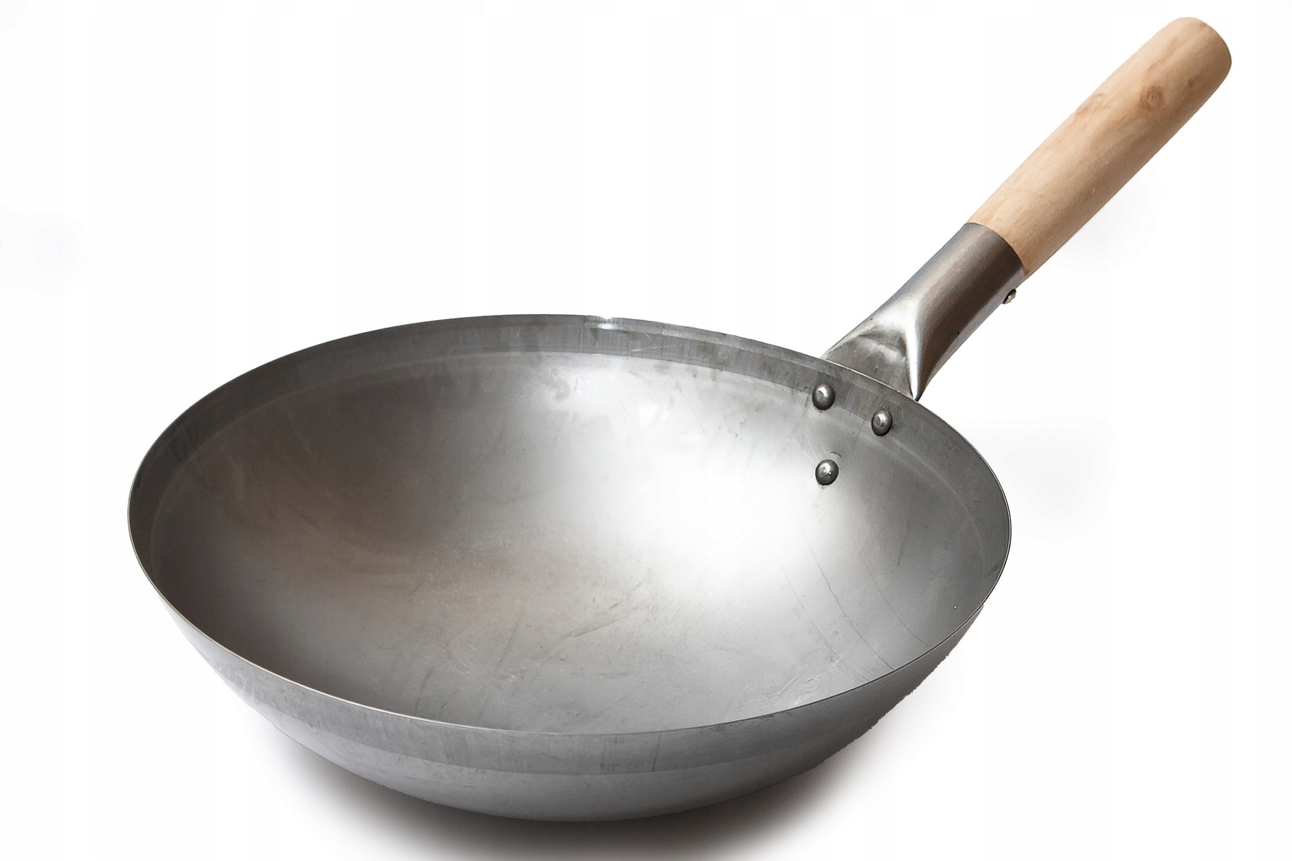 Carbon Steel Wok Pan 30 cm Round Bottom Wooden Handle