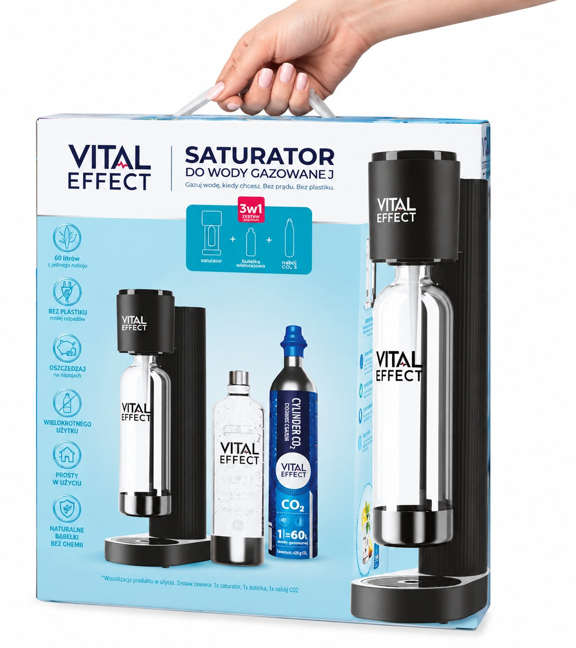 Carbonated Water Saturator Gassing Water Staurator + Co2 Cartridge + Bottle