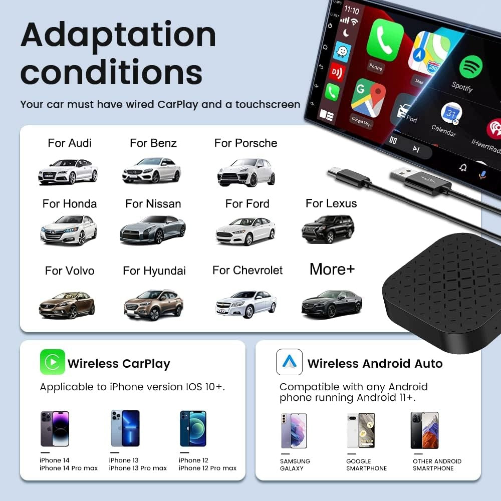 CarlinKit AIBOX Basic Wireless CarPlay & Android Auto Adapter, Android 11.0, 2GB RAM + 16GB ROM, Bluetooth Brand Carlinkit