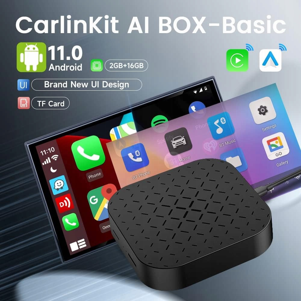 CarlinKit AIBOX Basic Wireless CarPlay & Android Auto Adapter, Android 11.0, 2GB RAM + 16GB ROM, Bluetooth Manufacturer code TBox Basic
