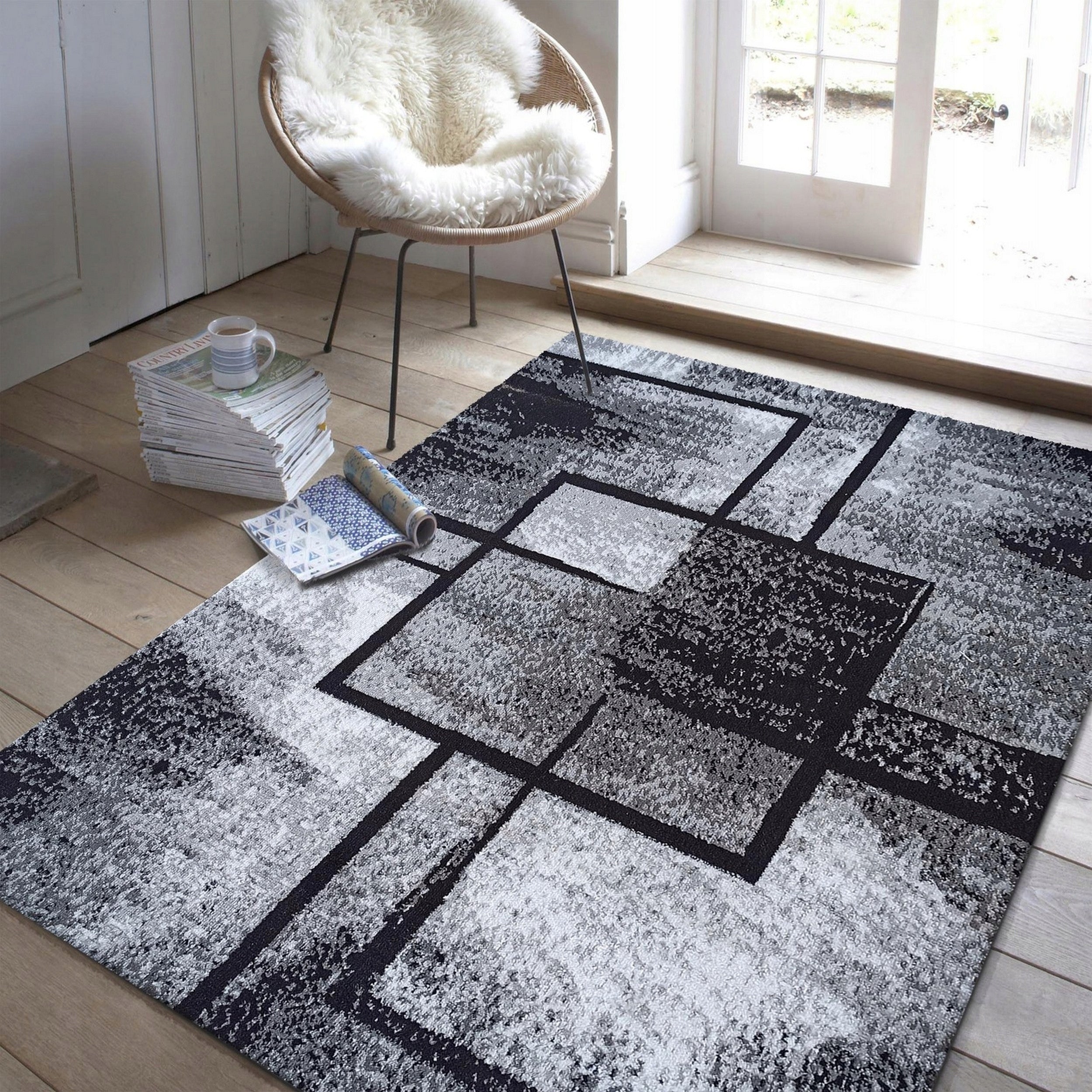 Carpet 120x170 GREY BLACK FOR LIVING ROOM BEDROOM GEOMETRIC NON-SLIP Manufacturer code SOH-16-120X170