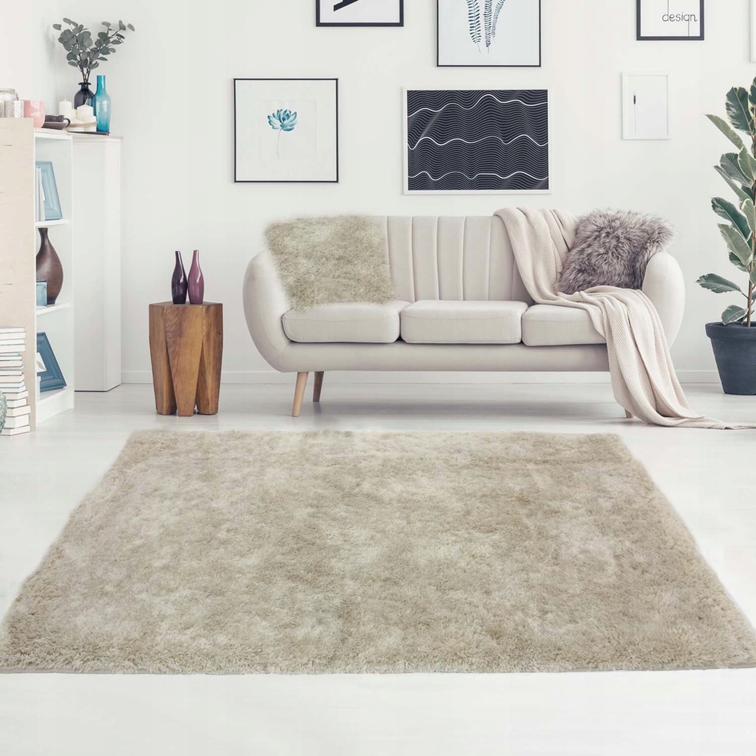 Carpet Plush Soft Shaggy Anti-slip Softi Beige 80x120cm Brand ELSIMONE CARPET
