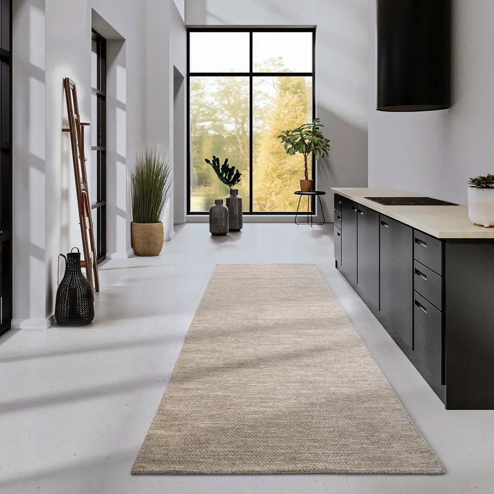 Carpet wool walkway 80x200cm, handwoven beige single color Packaging status original