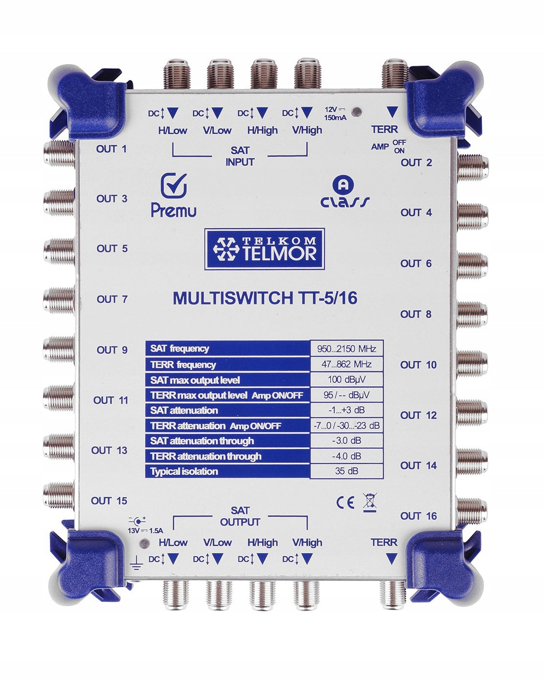 Cascade multiswitch TELMOR TT-5/16 PREMU 5 inputs 16 SAT DVB-T2 outputs EAN (GTIN) 5903953005649