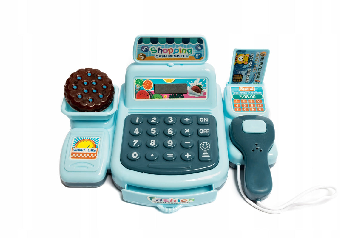 Cash Register Fiscal Shop For Children Code Scanner Banknotes Accessories Brand Doris