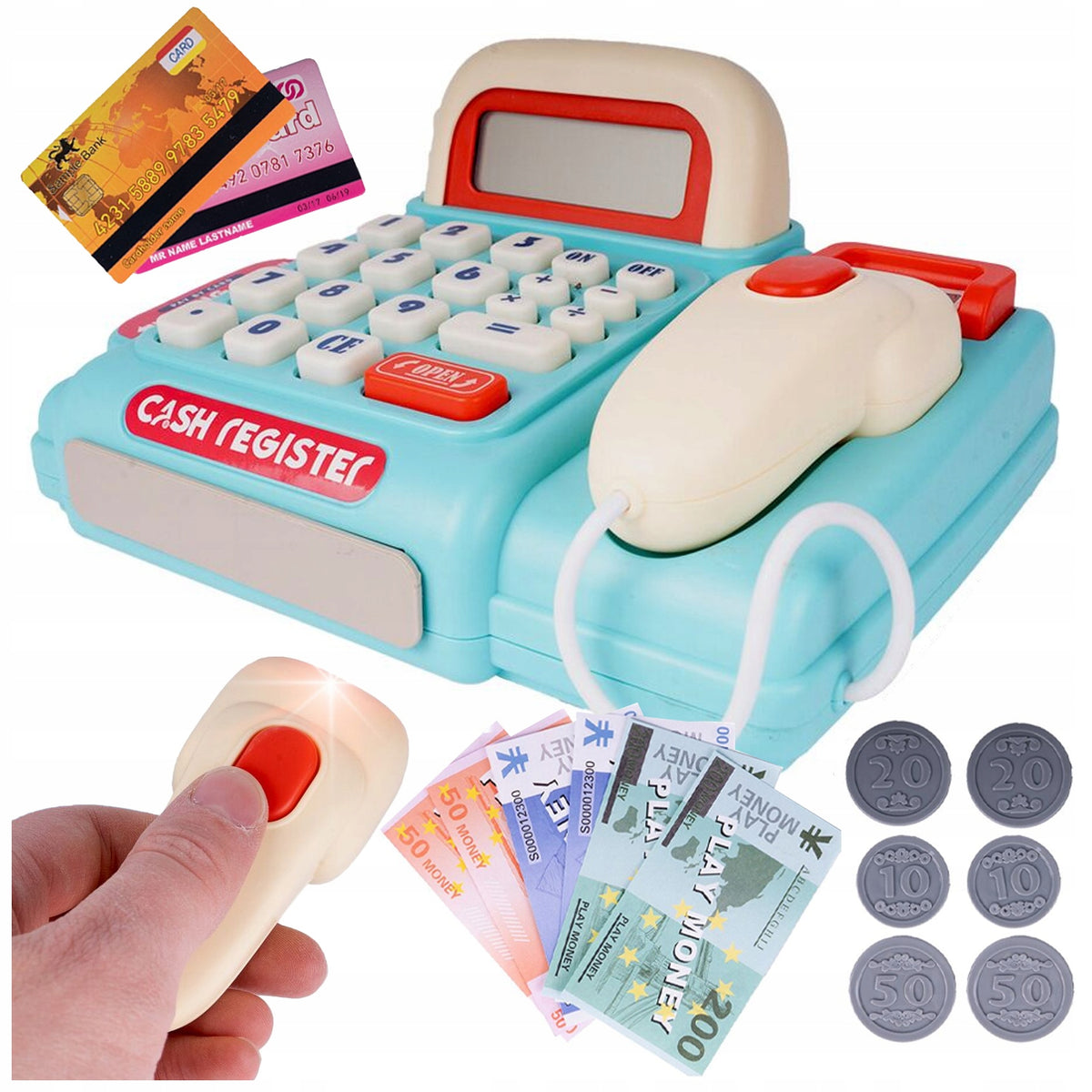 Cash Register Interactive Shop Educational Calculator Scanner LCD Card Brand Stator