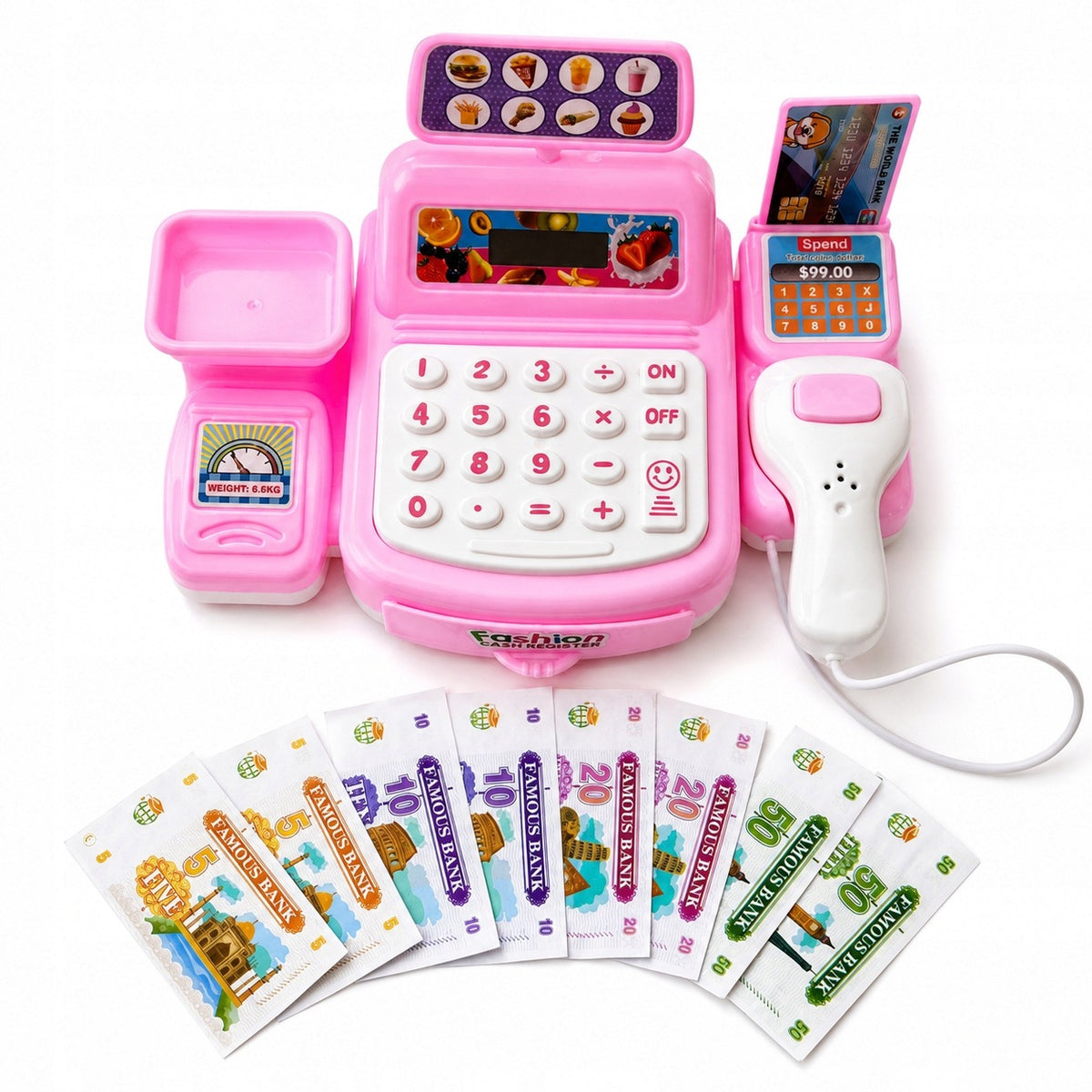 Cash register shop for children scanner light sound card money 3+ Packaging status original