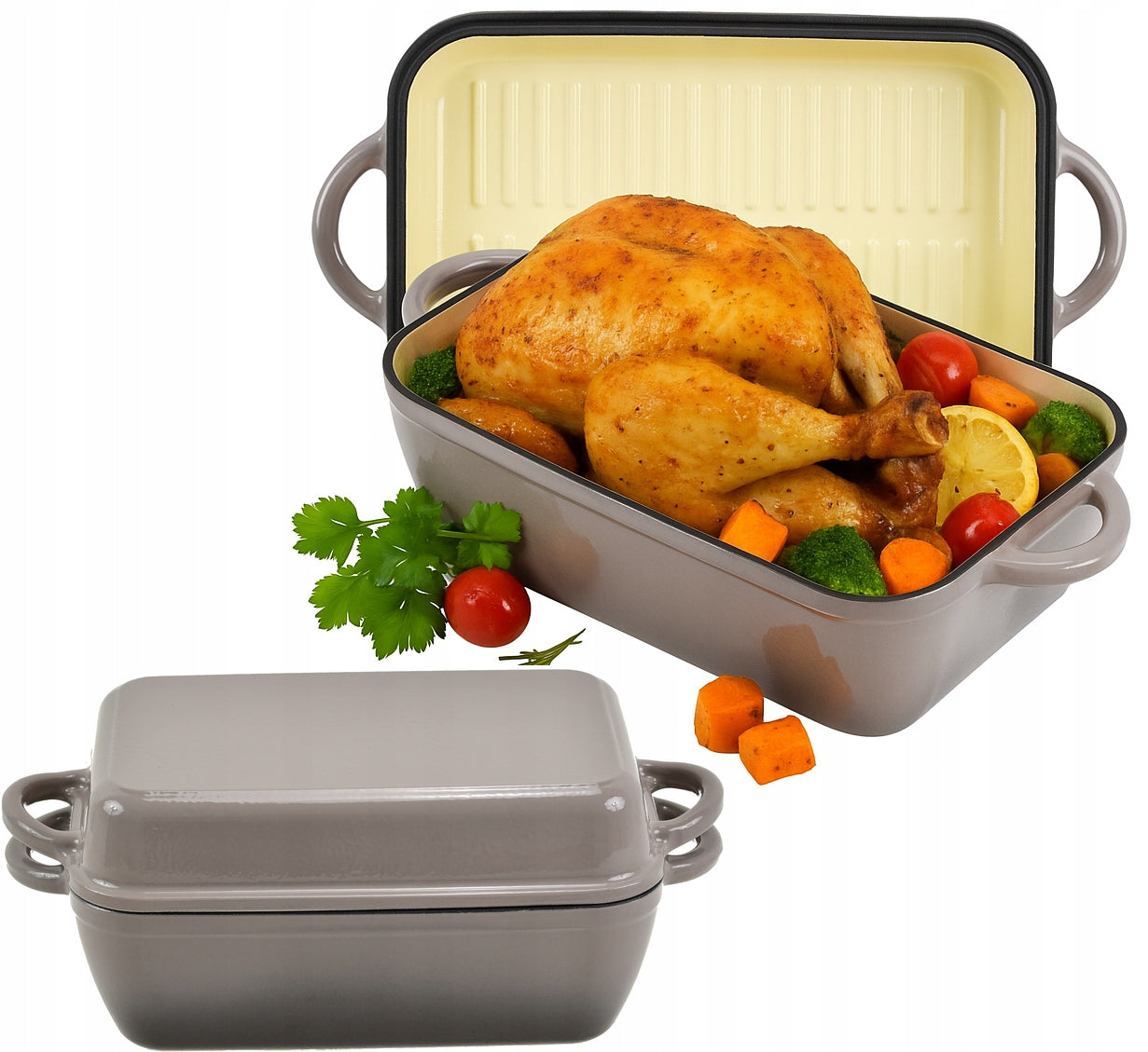 Cast Iron Brittany 3,8 Lit EMAIL Enamel Pot Grill Pan 2in1