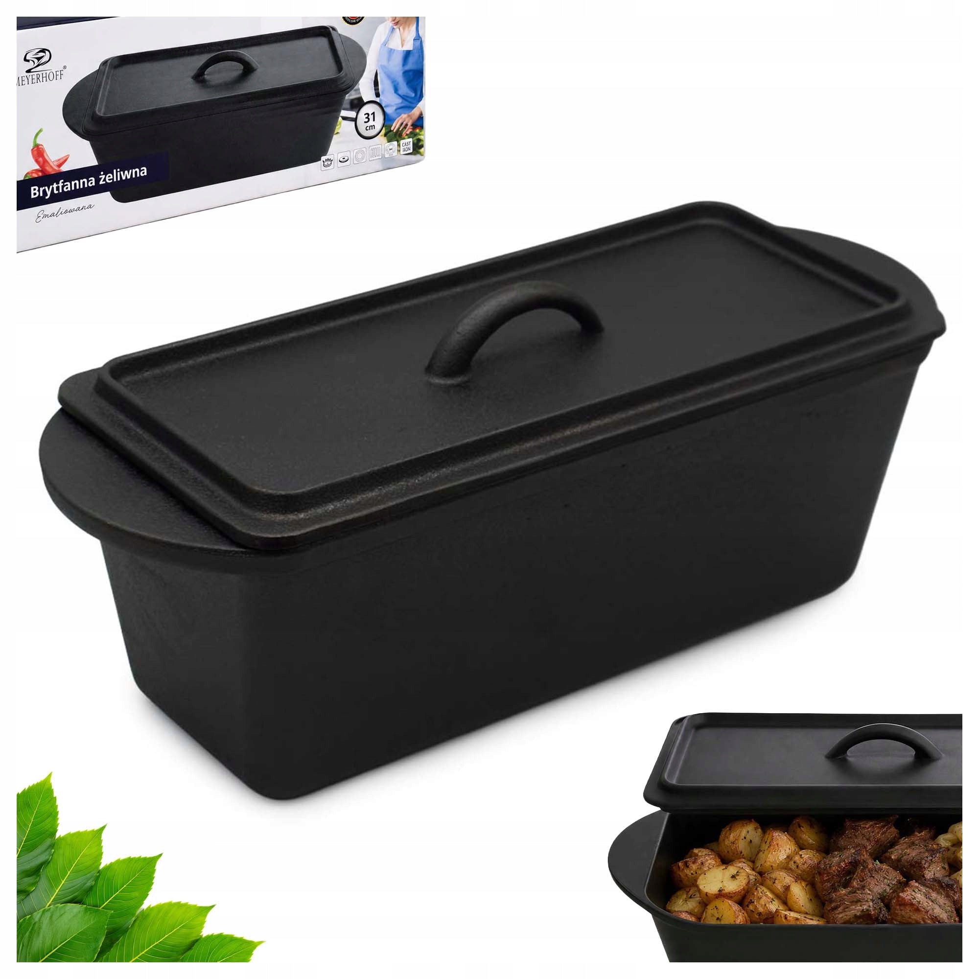 Cast Iron Brittany 31cm for Baking Bread Meat with Lid Handles Black