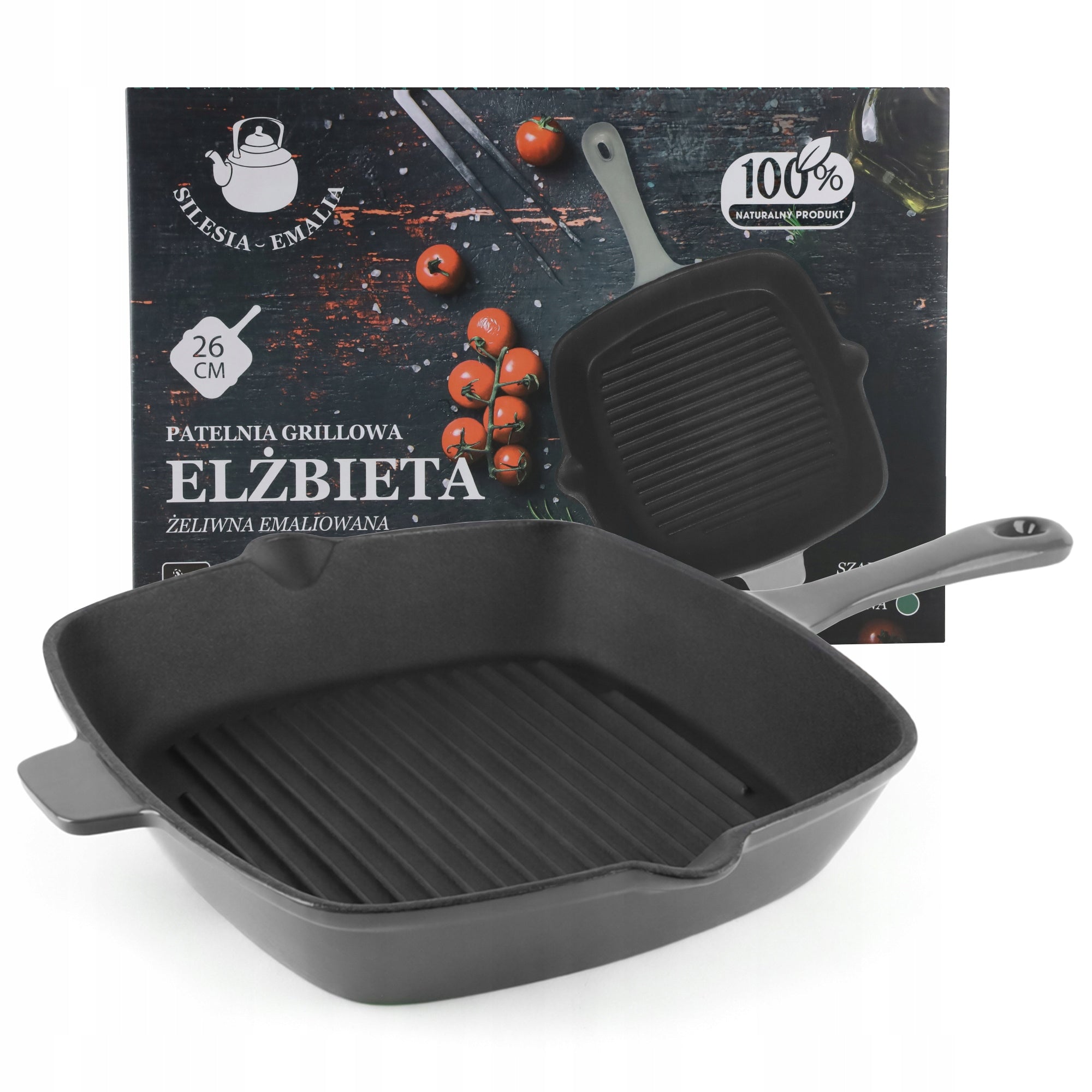 Cast Iron Grill Pan 26cm INDUCTION GAS OVEN SQUARE ENAMEL