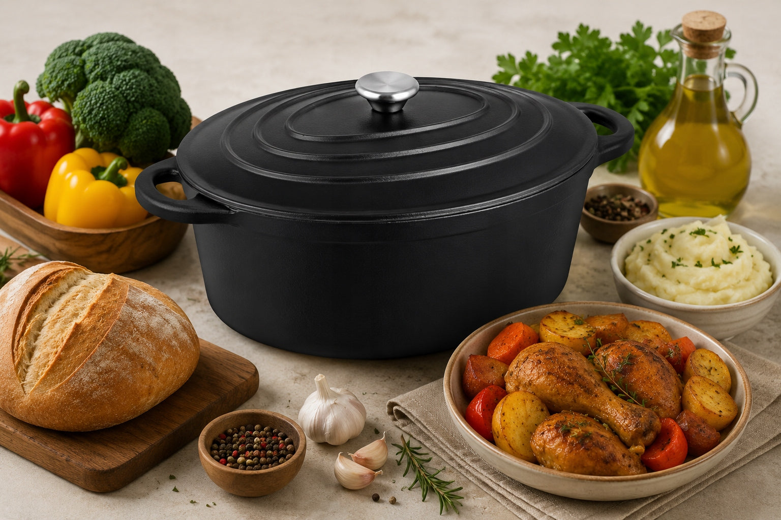 Cast Iron Pan 27 cm with Lid Cast Iron Pot Induction Gas Oven 4L Manufacturer code 7773