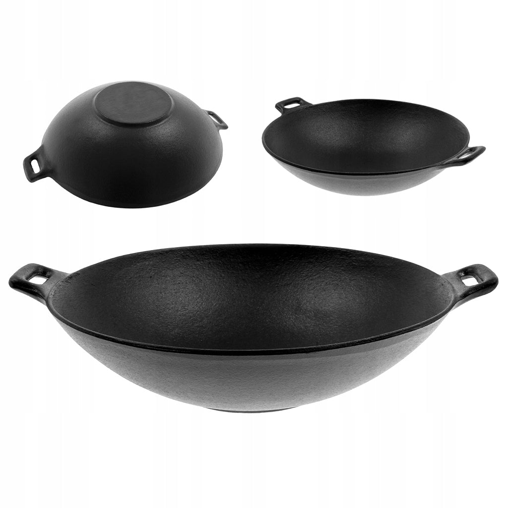 Cast Iron WOK CAST IRON Pan + GLASS LID INDUCTION GAS DEEP 30CM Packaging status original