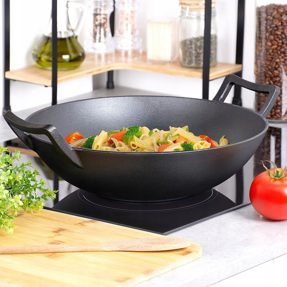 Cast Iron Wok Pan Large 36 cm VILDE Cast Line for Induction Grill Brand Vilde