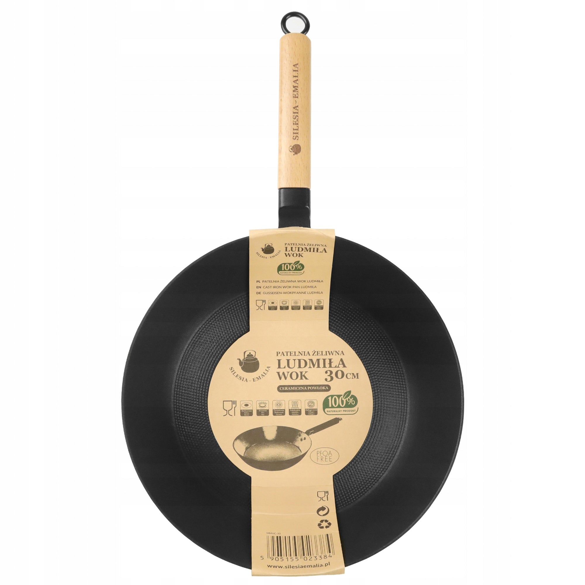 Cast iron pan WOK with wooden handle LUDMIŁA 30cm INDUCTION GAS CAST IRON