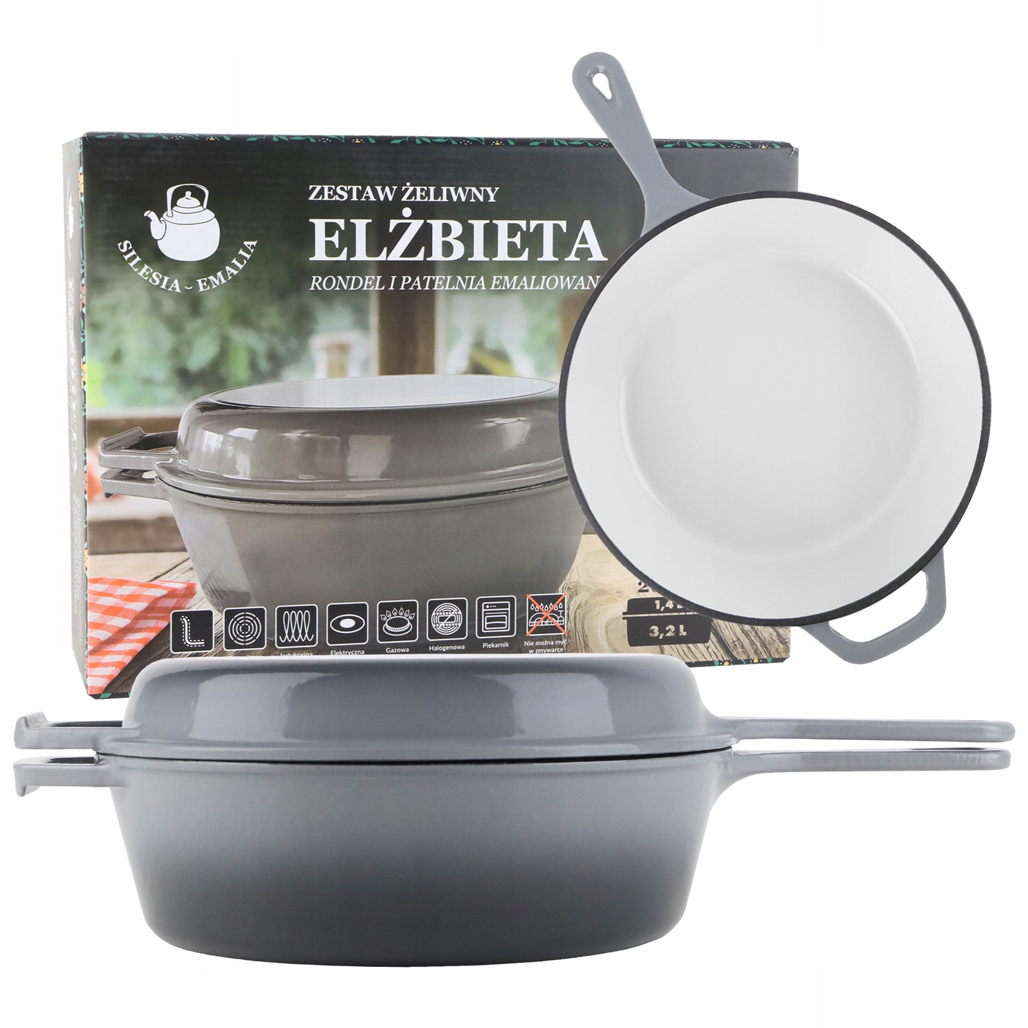 Cast iron pan enameled saucepan pot 2in1 INDUCTION ELIZABETH 26,5cm
