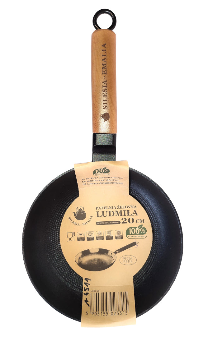 Cast iron pan for induction gas 20 cm with wooden handle 14511