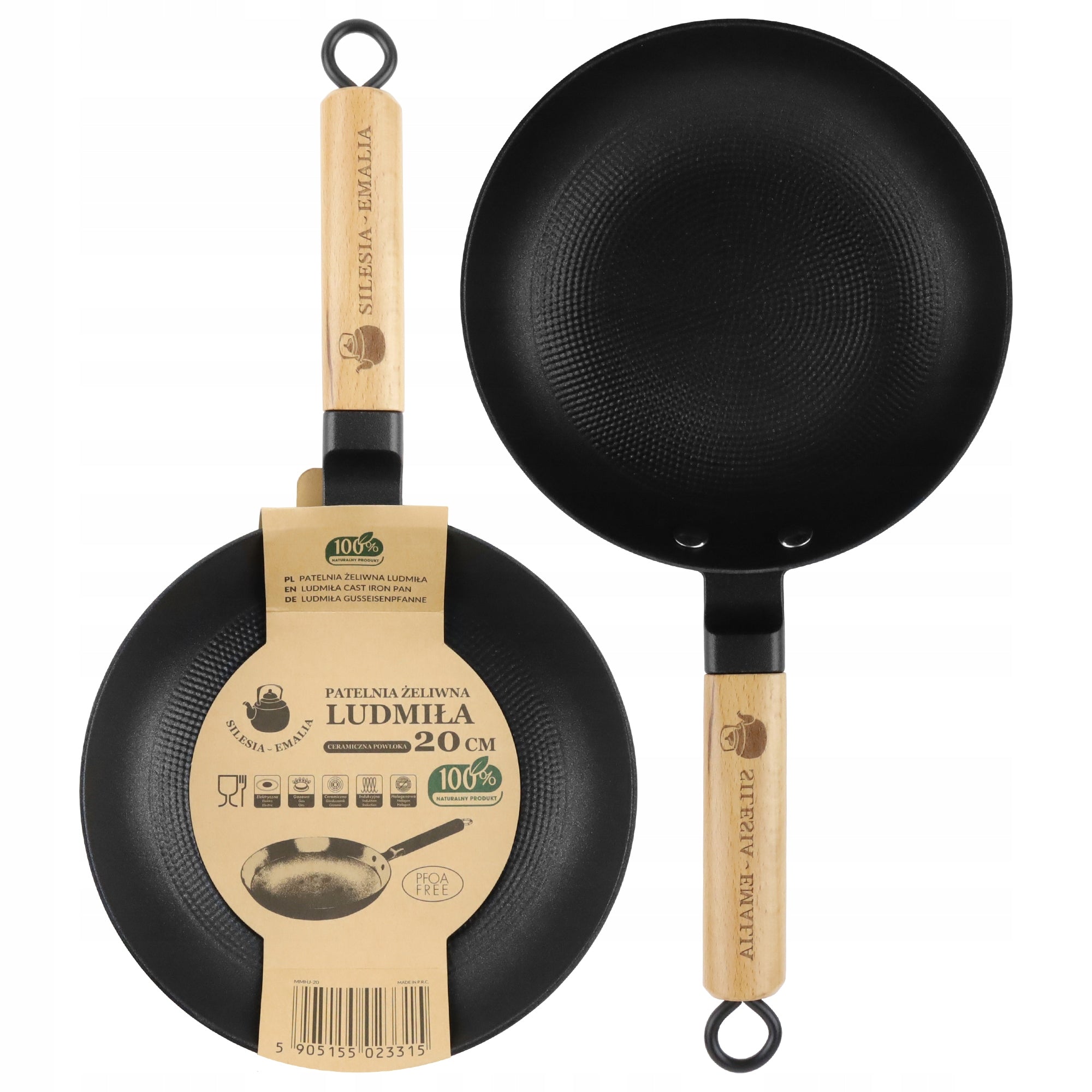 Cast iron pan with wooden handle LUDMIŁA 20cm INDUCTION GAS