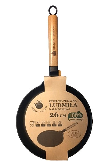 Cast iron pancake pan for induction gas 26cm with wooden handle 4510