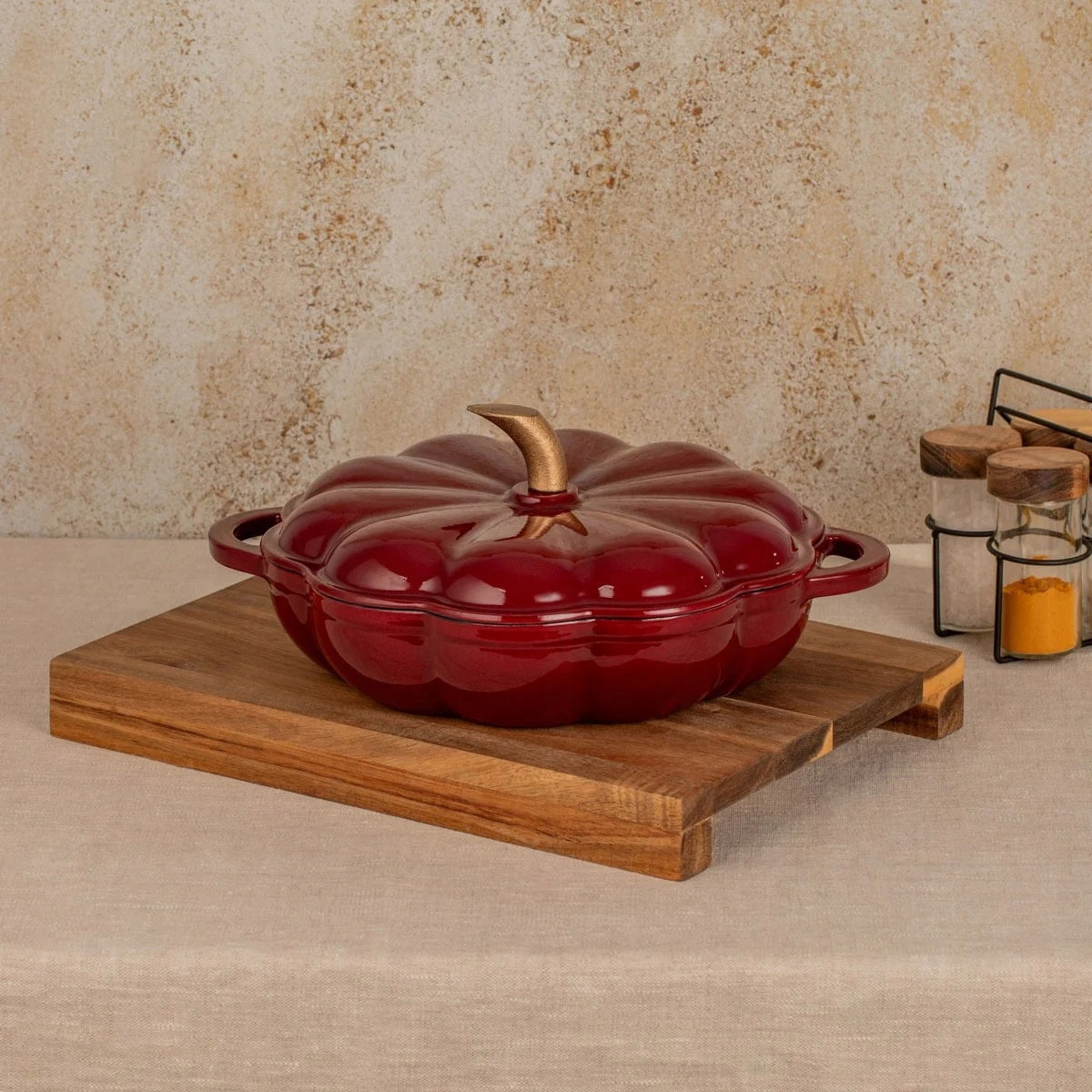 Cast iron pot ANDREAS AU burgundy pumpkin shaped 2 l HOMLA Packaging status original