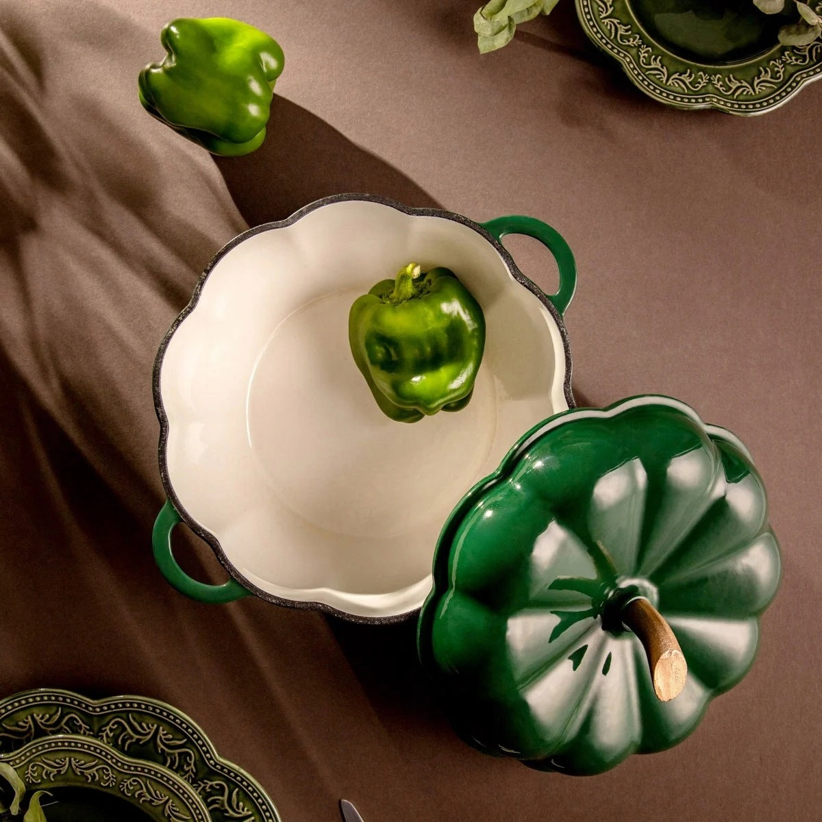 Cast iron pot ANDREAS AU green pumpkin shaped 3 l HOMLA Packaging status original
