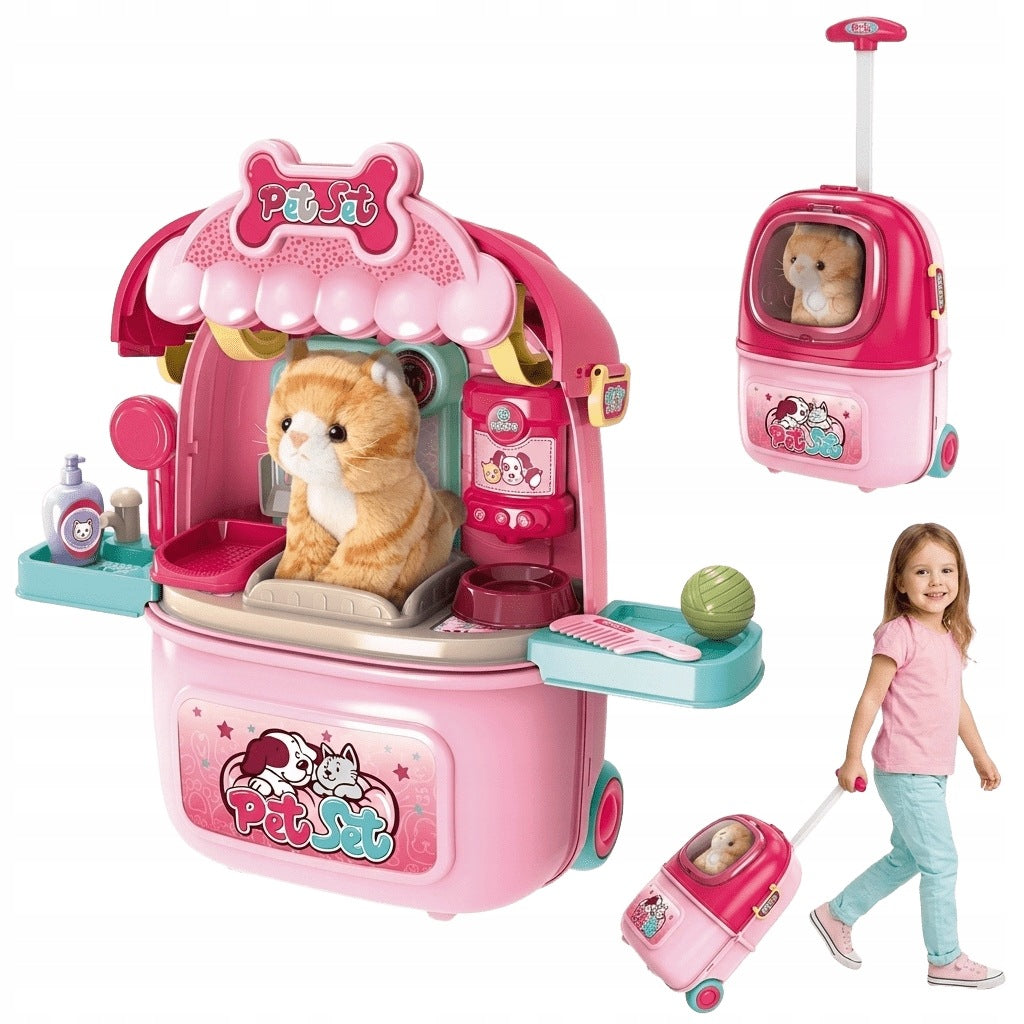 Cat Beauty Salon in Suitcase Red Kitten Plush Accessories for Kids