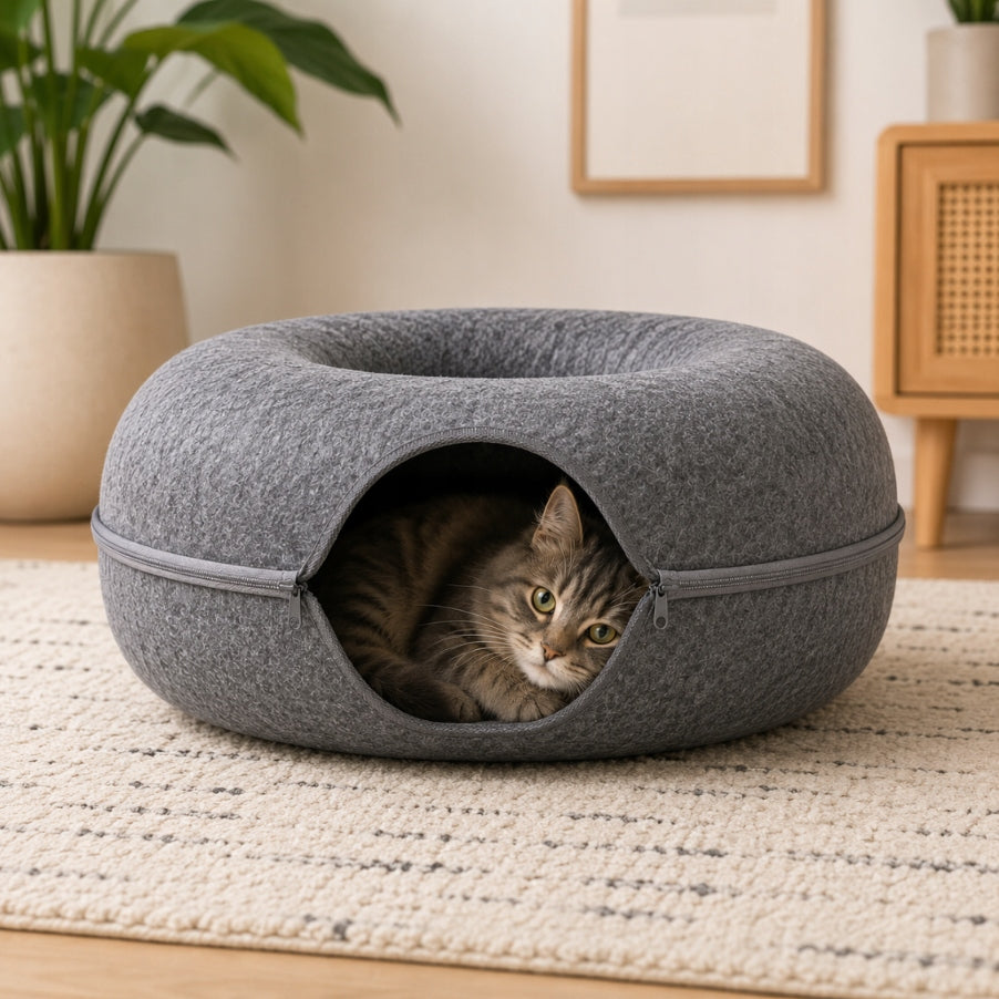 Cat Bed Cottage Felt Tunnel Bedding Scratcher 50 cm Grey Packaging status original