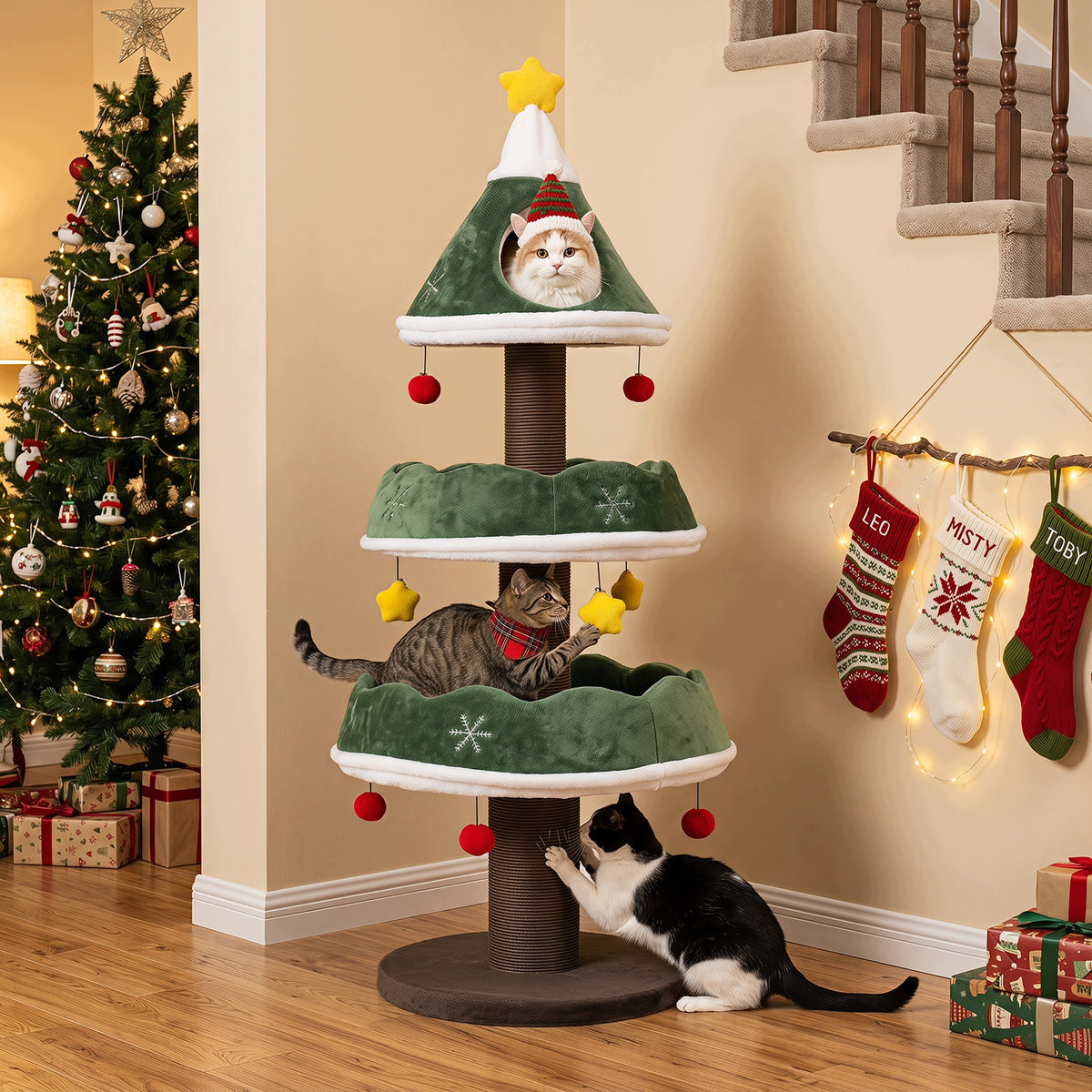 Cat Christmas Tree Shaped Scratcher Cat Cave Brand Costway